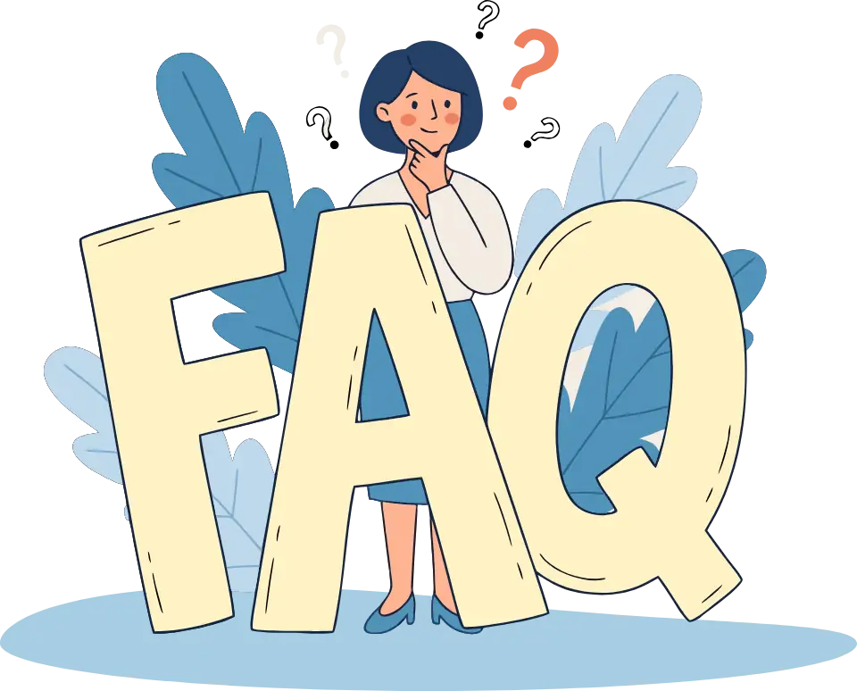 Kvinde med store FAQ-bogstaver