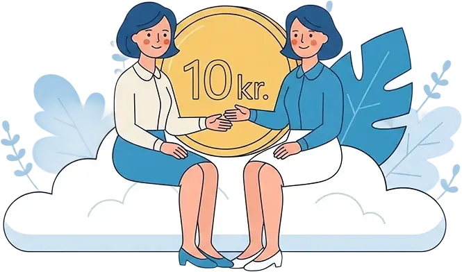 To kvinder på en sky med en 10-krone